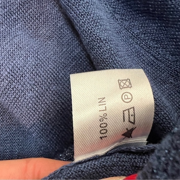 ALBERTOBINI Blue Linen Long Sleeve V Neck Top (165) - Picture 7 of 8